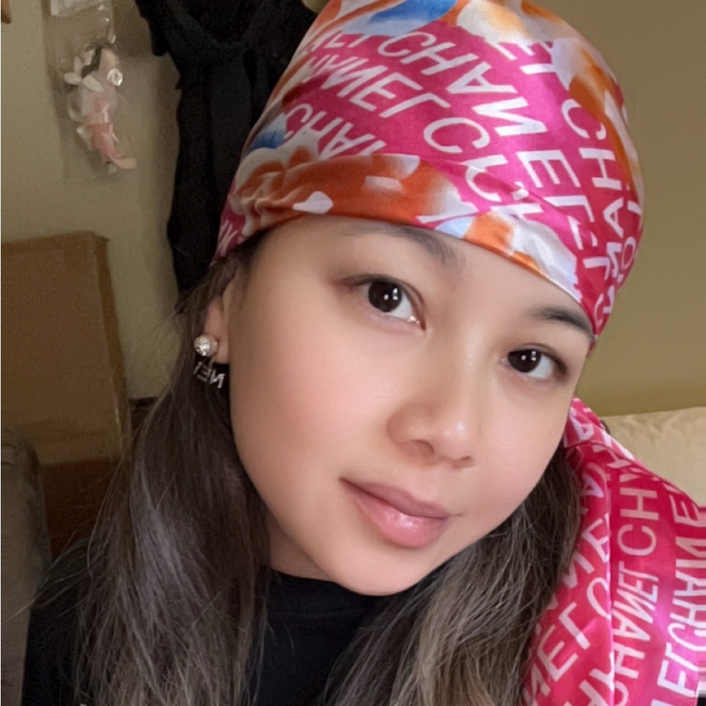 CHANEL CC Pink and Orange Floral Silk XL Scarf headscarf wrap